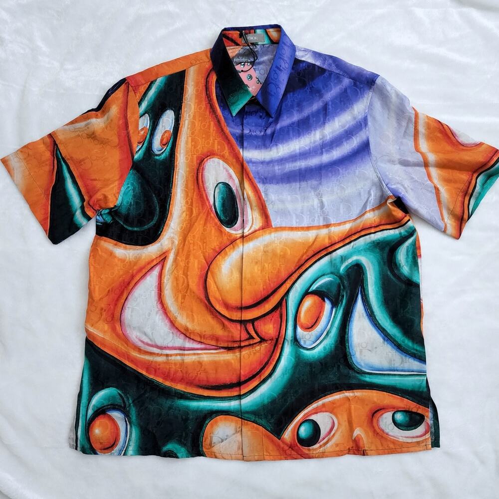 Dior x Kenny Scharf Short Sleeve Face Print Button-Up Shirt | Size 41 | $1850